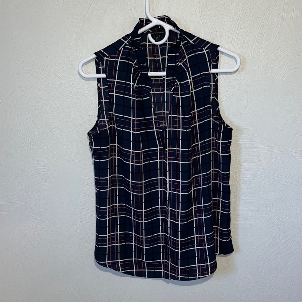 Banana Republic Navy Checkered Sleeveless Blouse
